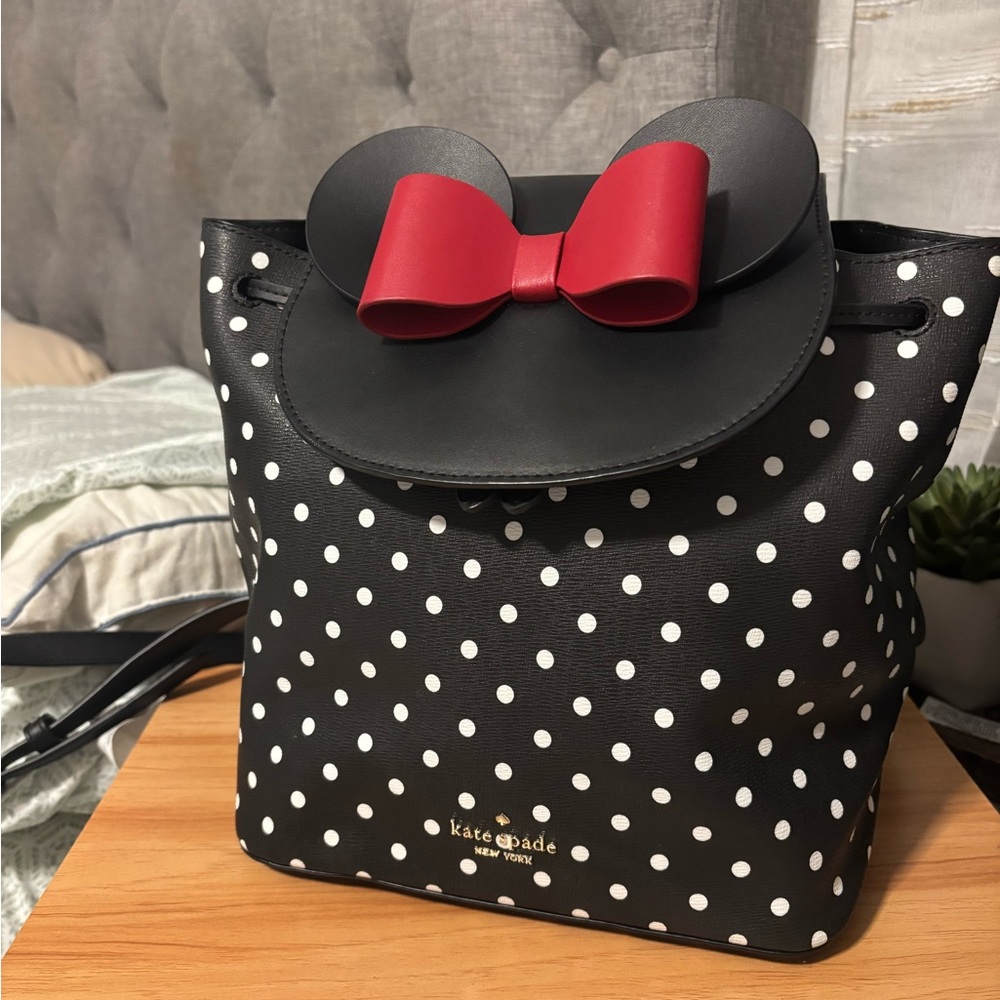 Kate Spade Black Polka Dot Limited edition Disney Draw string Backpack